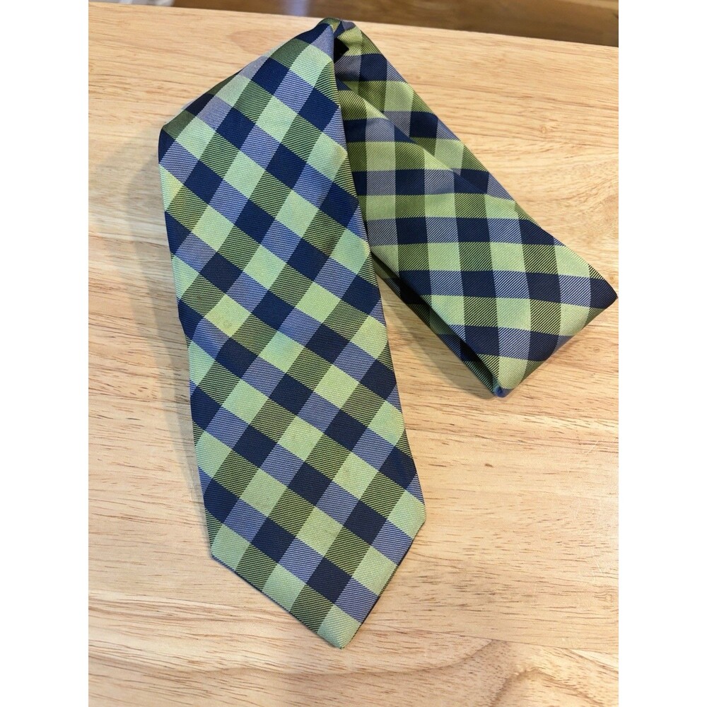 Ted Baker Mens Silk Necktie USA Plaid Jacquard Green blue preppy Business tie